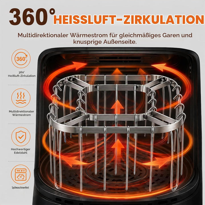 Faltbarer Airfryer Spiesshalter mit 28 Edelstahl Spiessen, Vertikales Heissluftfritteuse Grillrost a