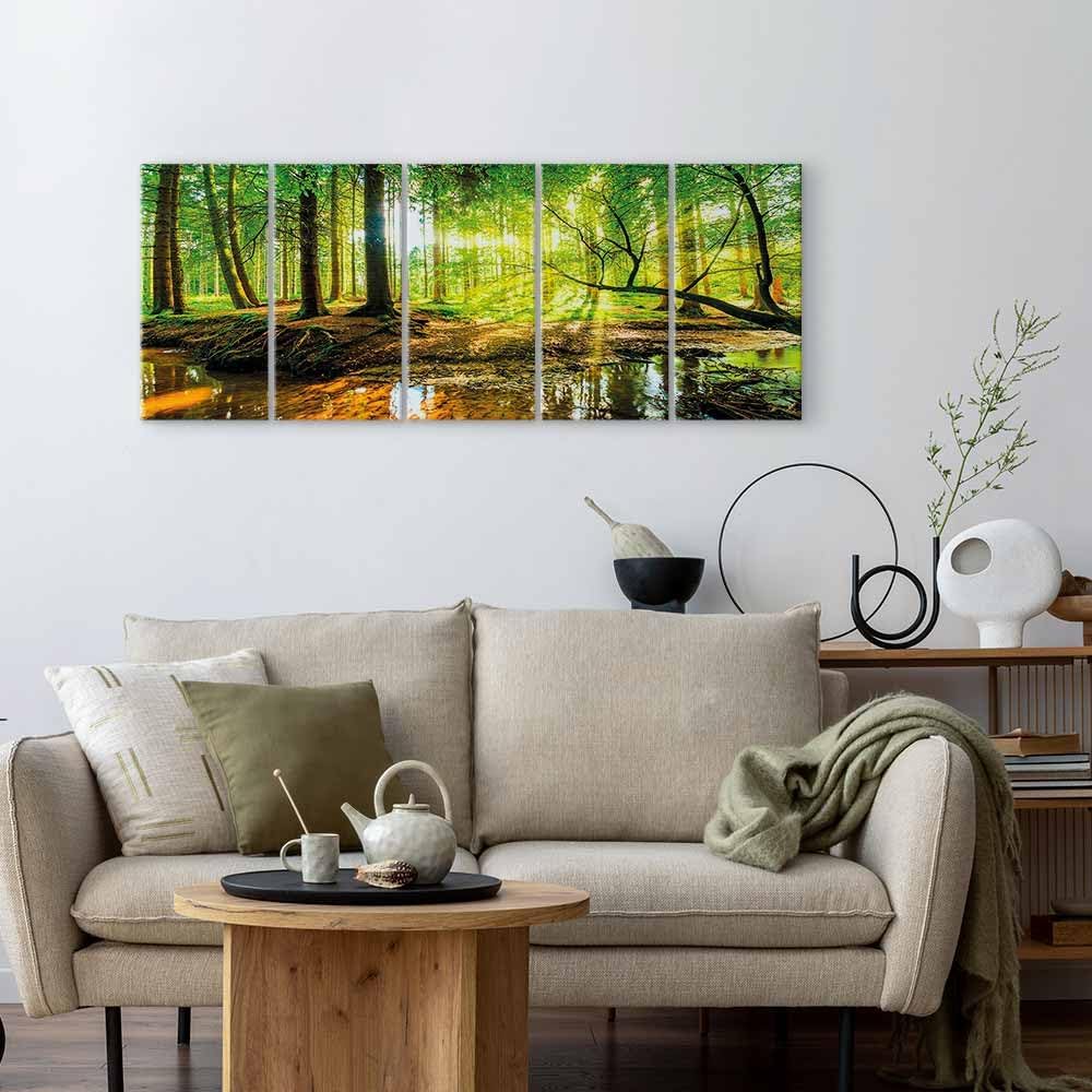 B&amp;D XXL - Akustikbild Akustikplatten Landschaft, 225x90 cm, 5-teilig, Büro Akustikbild PRO 225x90 cm