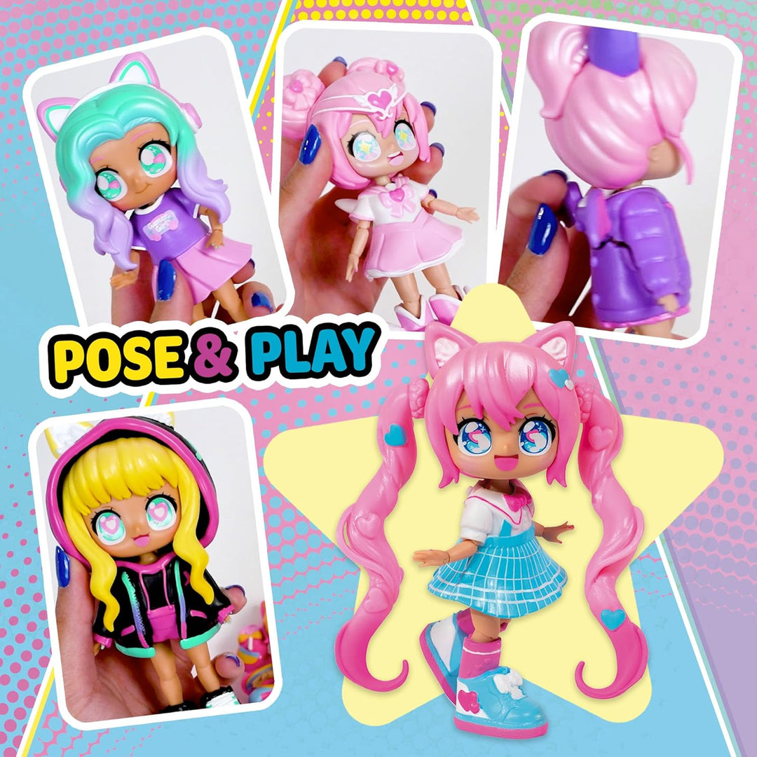 BANDAI - Animakii Cyberpunk und Gamerin - Set Personalisierbare Puppen - 1 Puppe, 4 Gesichter, 2 Fri