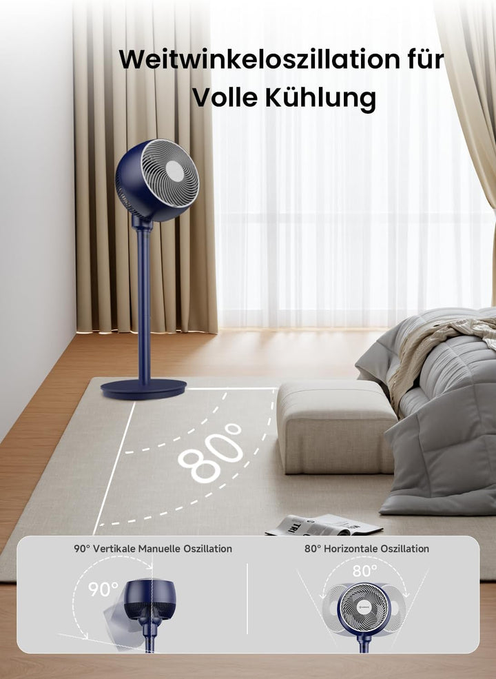 AIRMATE 25dB Standventilator, Ventilator Leise 26M Windentfernung, 1600m³/h Luftvolumen Echt Turbo-L