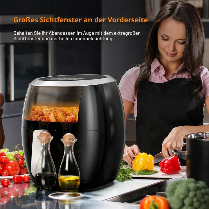 Heissluftfritteuse XXL, 8L Fassungsvermögen - 1800W Leistung - Ölfreies Frittieren mit 8 Programmen,
