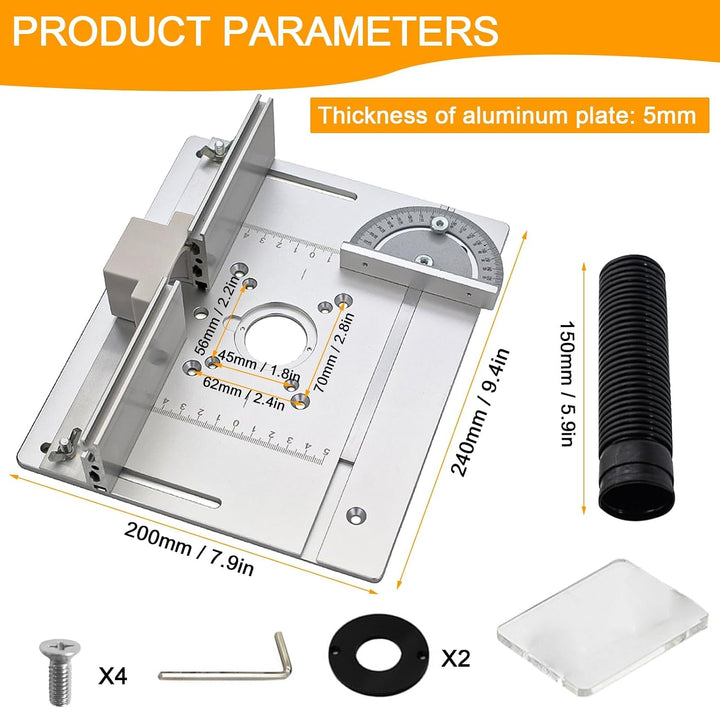 Set mit 3 Frästisch Einlegeplatten, Aluminiumlegierung, Frästisch Einlegeplatte für Oberfräsen, Rout