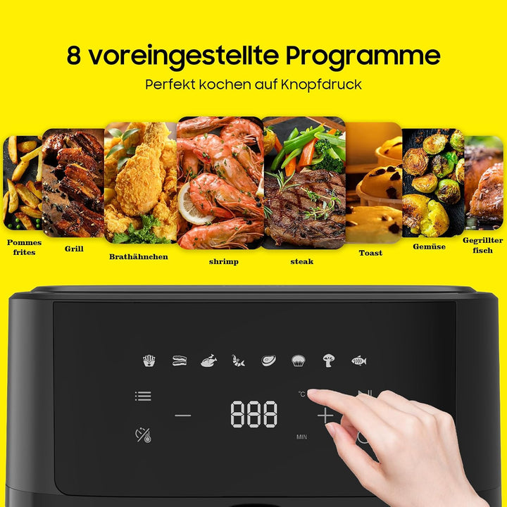 Heissluftfritteuse 6,5L XL, 1700W Airfryer mit 8 Programmen, LED Touch Display, 80–200 °C, Metall-In