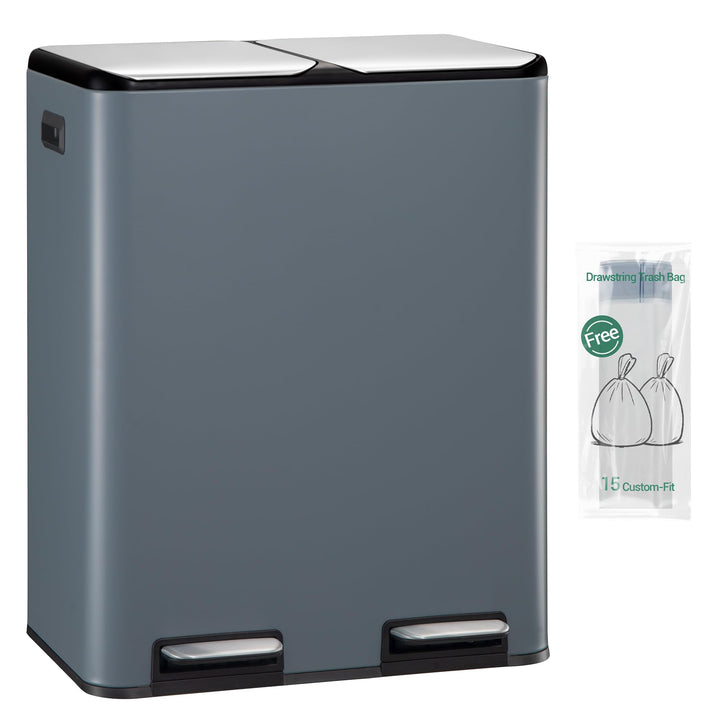 Hzuaneri Mülleimer Küche, 2 x 30 L, Mülltrennsystem 2 Fächer 60 L, Edelstahl-küchenmülleimer, Tretmü