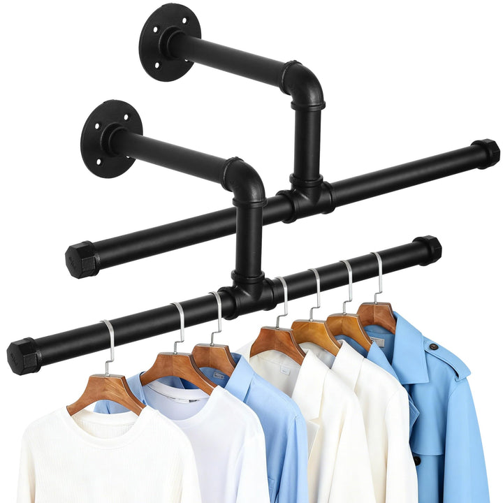 rloao Industrierohr Kleiderstangen Wandmontage 2er Set, Schwarz, 54cm