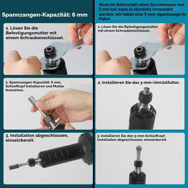 Akku-Schleifmaschine kompatibel mit Makita 18 V, bürstenloser elektrischer Geradschleifer mit 5 Stüc