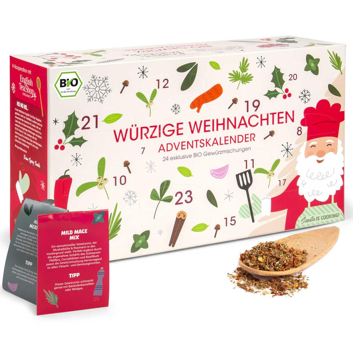 BIO Gewürz Adventskalender Würzige Weihnachten | 24 Feinschmecker Gewürzmischungen mit Rezepten | Bi