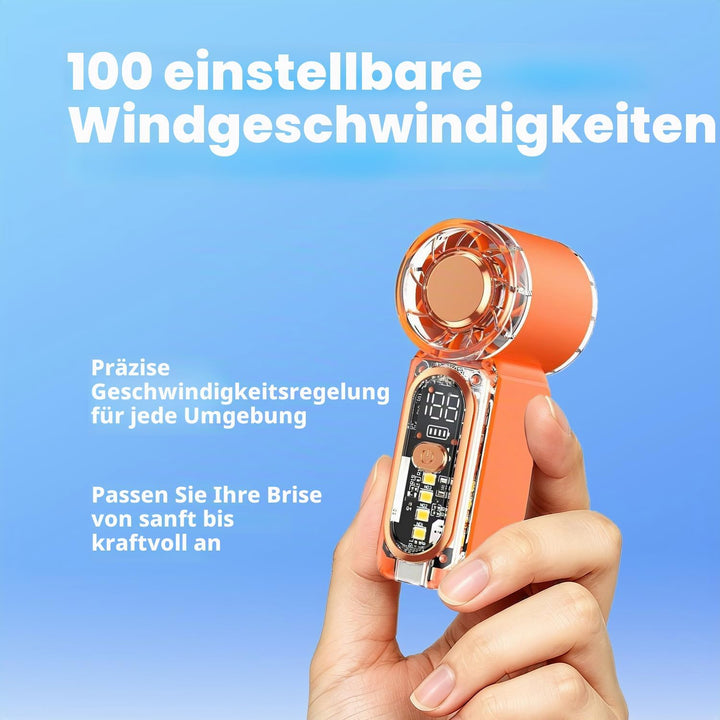 Tragbarer Handventilator, 100 Geschwindigkeiten, verstellbarer Mini-Taschenventilator mit Digitalanz