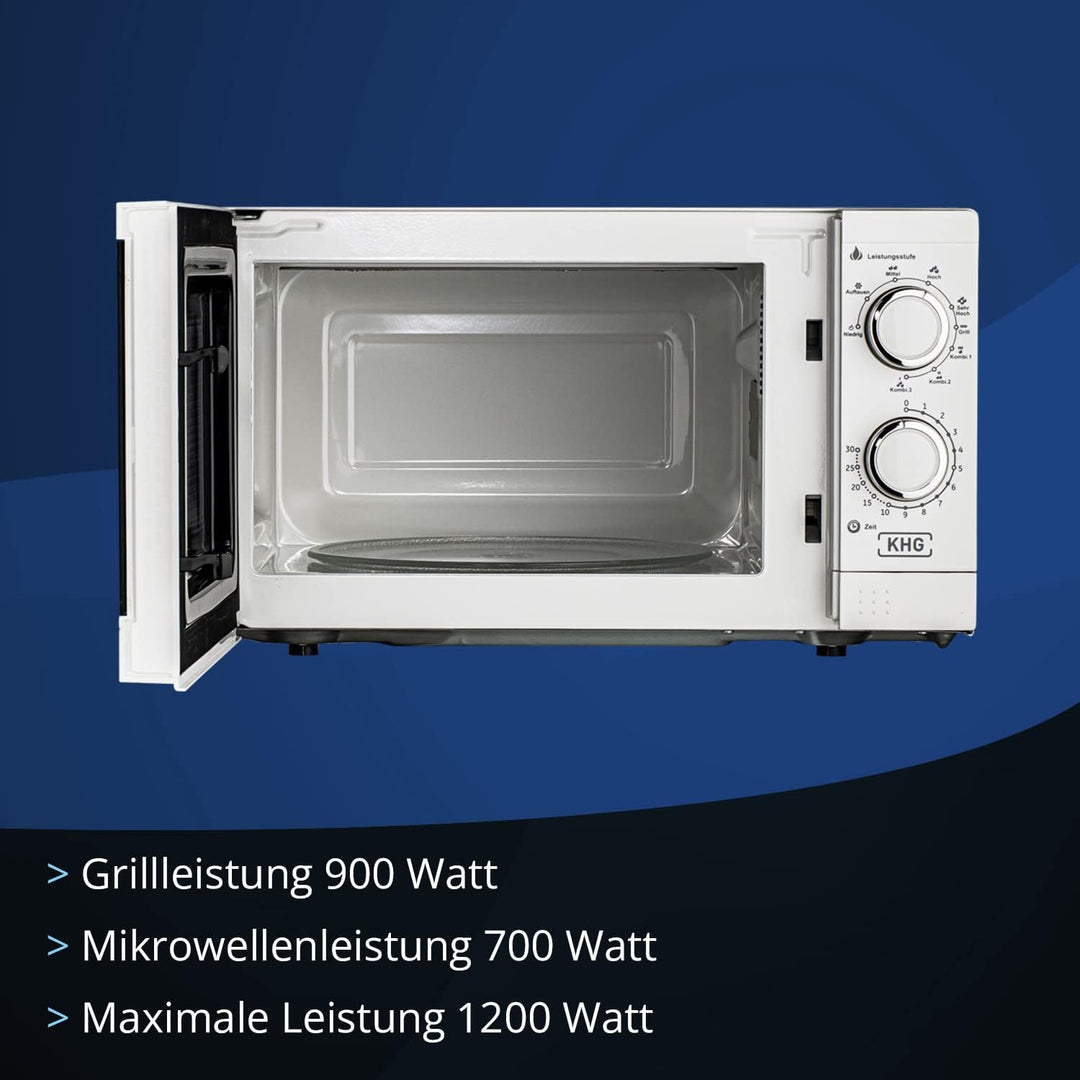 KHG Mikrowelle MW-20.1GW mit Grill 20l aus Metall in weiss, 6 Leistungsstufen und 3 Kombinationsstuf