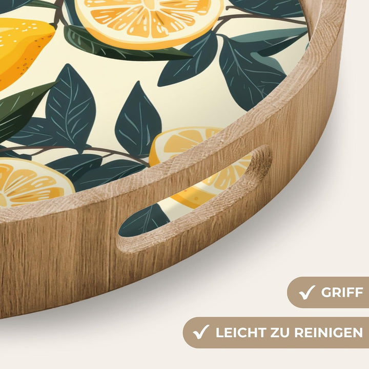 Servierplatte Eiche Tablett Serviertablett Mit Griff Zitronen - Früchte 50 cm, Zitronen - Früchte 50