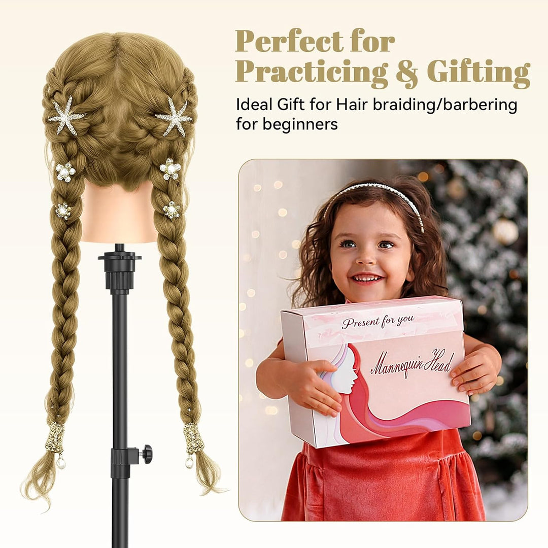 Frisierkopf Echthaar mit Ständer 80% 24inch Haar Mannequin Kopf mit Perückenständer Übungskopf Frise