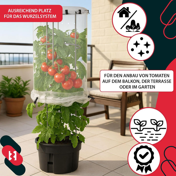 KOTARBAU® 5er Set Tomatentopf - Rankhilfe mit Folie - H: 153 cm - mit Tomatenhaube ⌀ 40 cm - Tomaten