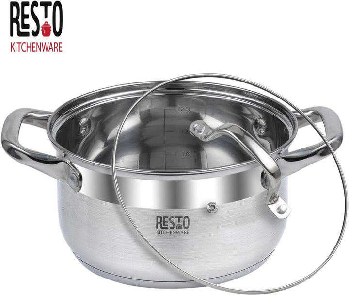 RESTO Edelstahltopf 18 cm, klein, small cooking pot 2 l - Milchtopf – Edelstahl Kochtopf für alle He