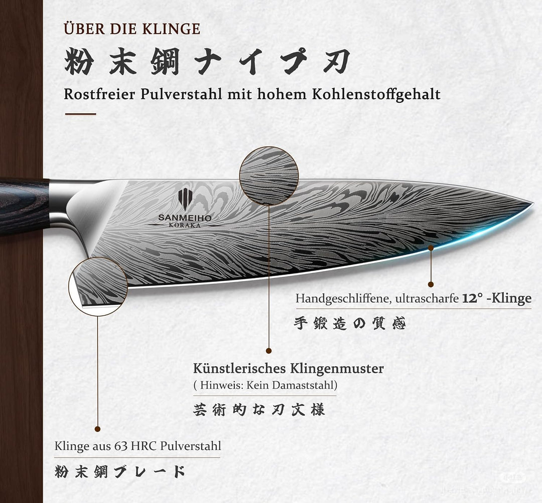 Küchenmesser Set 11-Teilig Pulverstahl, Messerblock Magnetisch Zweistufig