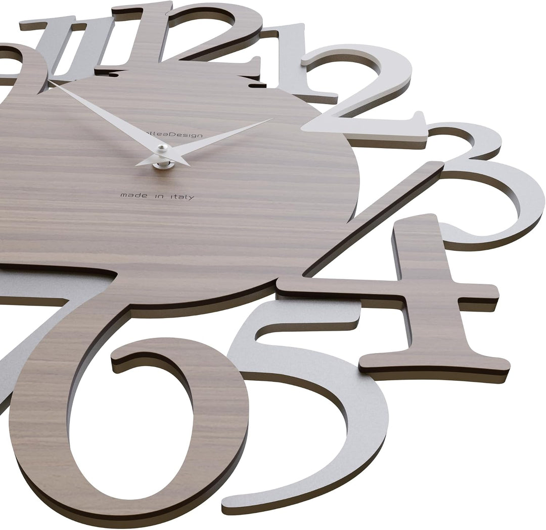 CalleaDesign Russell Wanduhr Weiss Canaletto-Walnuss Aluminium Elegantes Originelles Hochwertig 45 c