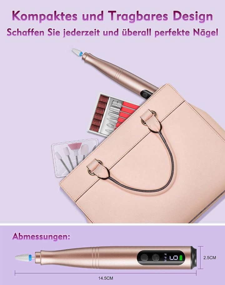Nagelfräser Set Elektrisch mit LCD Display für Gelnägel, Acrylnägel Gold, Gold