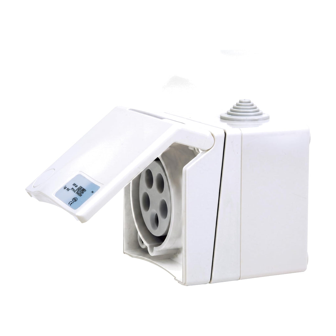 SIROX® CEE-Aufputzsteckdose, 5-polig, 400 V, 6 h Stromstärke 16 A, Farbe verkehrsweiss, Verkehrsweis