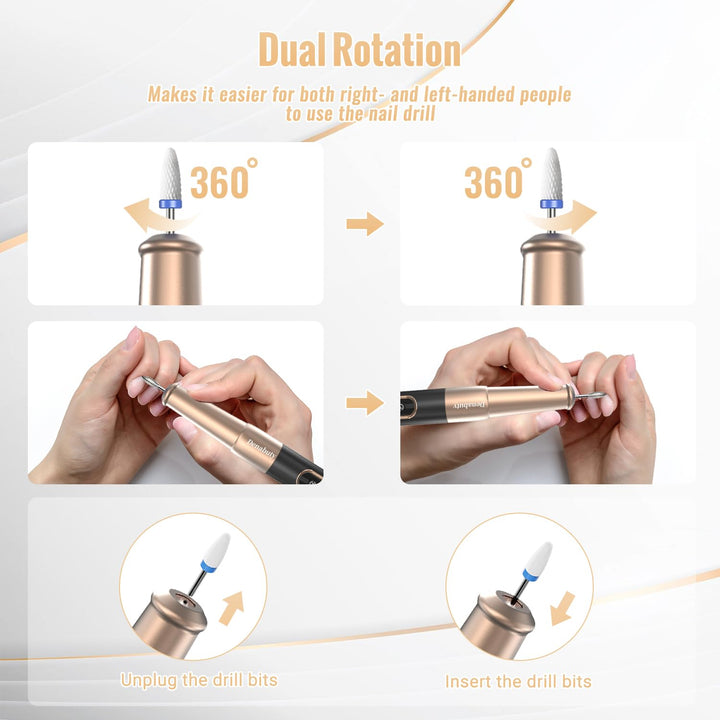 Nagelfräser, Denabuty Elektrische Nagelfeile Kabellos 12 in 1 Fräser für Gelnägel 25000 u/Min, USB W