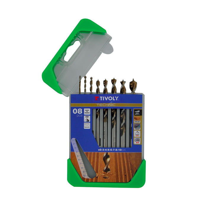 Tivoly 10864070001 Technic Holzbohrern Set, 8pcs Ø2, 3, 4, 5, 6, 7, 8, 10mm
