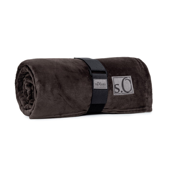 s.Oliver Kuschelsoft Decke 150x200 cm - flauschig, warm &amp; waschbar, Kuscheldecke Dunkelbraun Uni 150