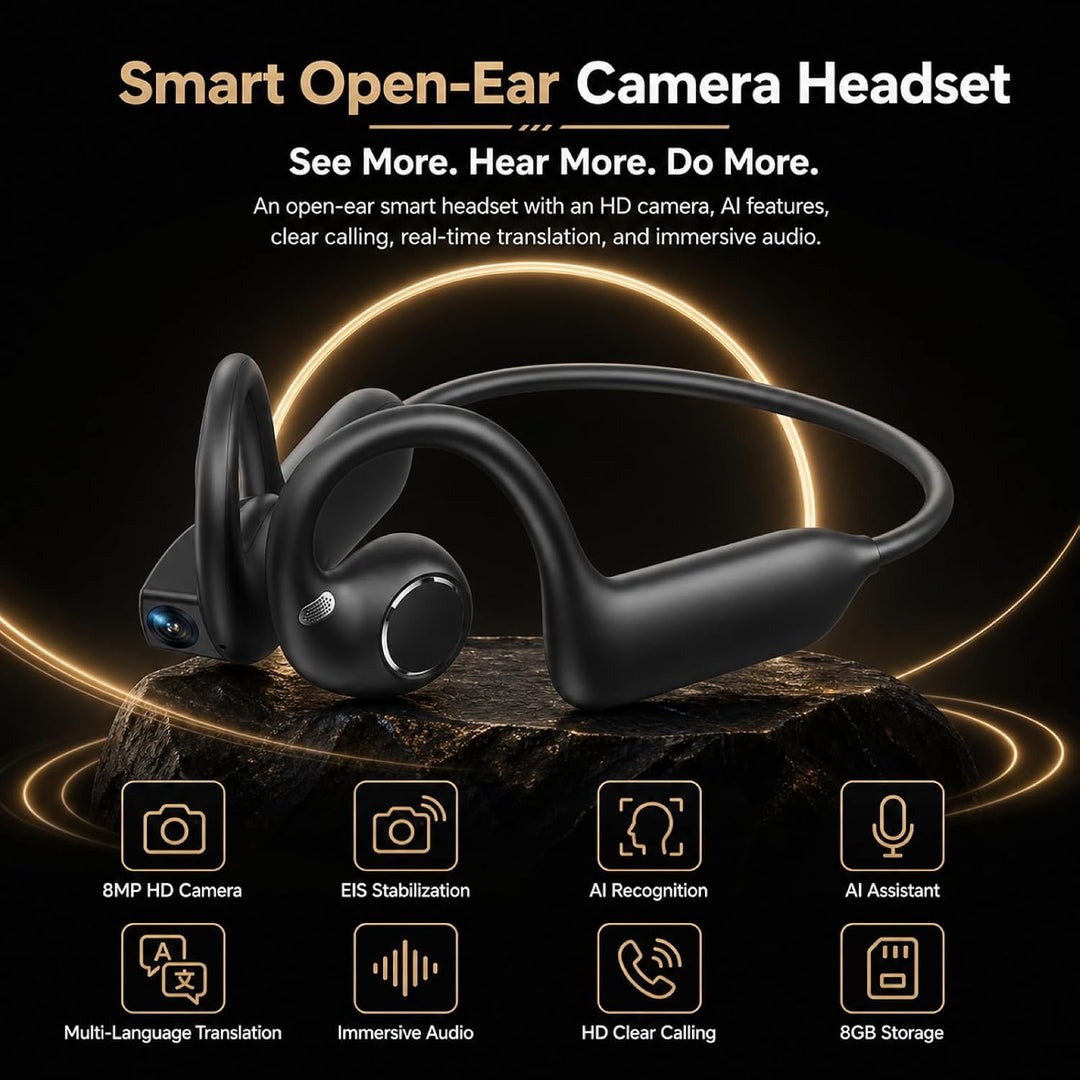 Open-Ear Knochenleitung Kopfhörer mit Kamera, Bluetooth 5.3, 8GB Speicher, IP54 spritzwassergeschütz