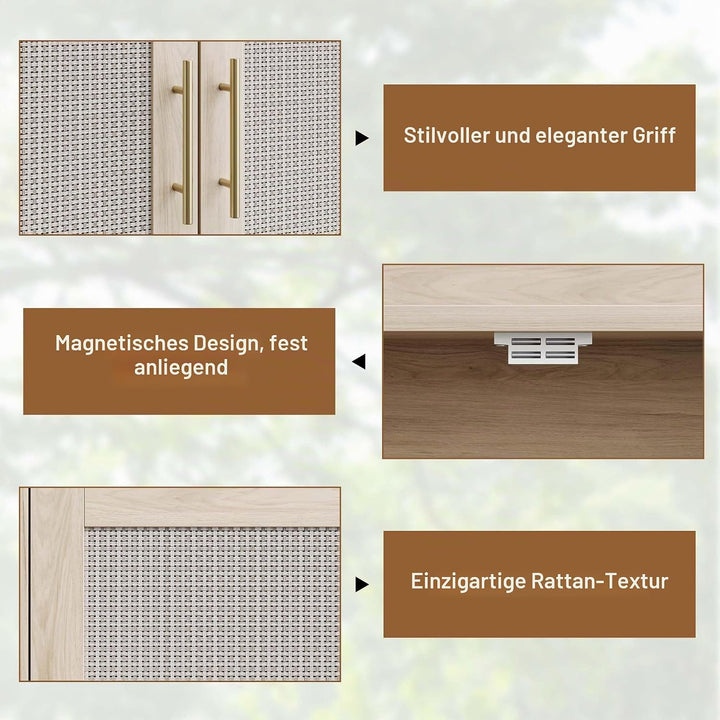Rattan-Schuhschrank 5 Ebenen, Landhausstil Schuhschrank mit Türen &amp; Verstellbare Regale, Stabile Met