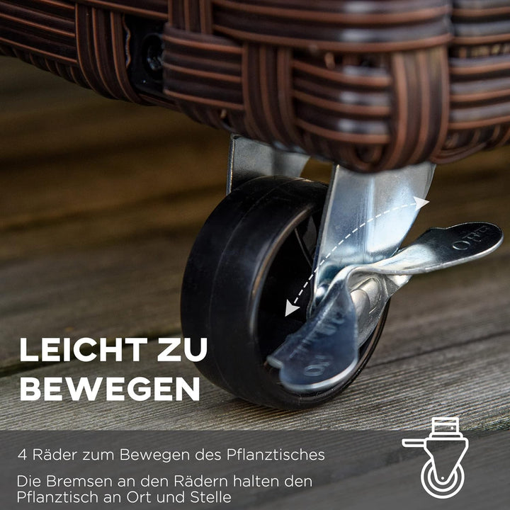 Outsunny Hochbeet Poly Rattan mit Rollen Pflanzkasten mit Abflusslöchern Blumenkasten Blumenkübel Ka