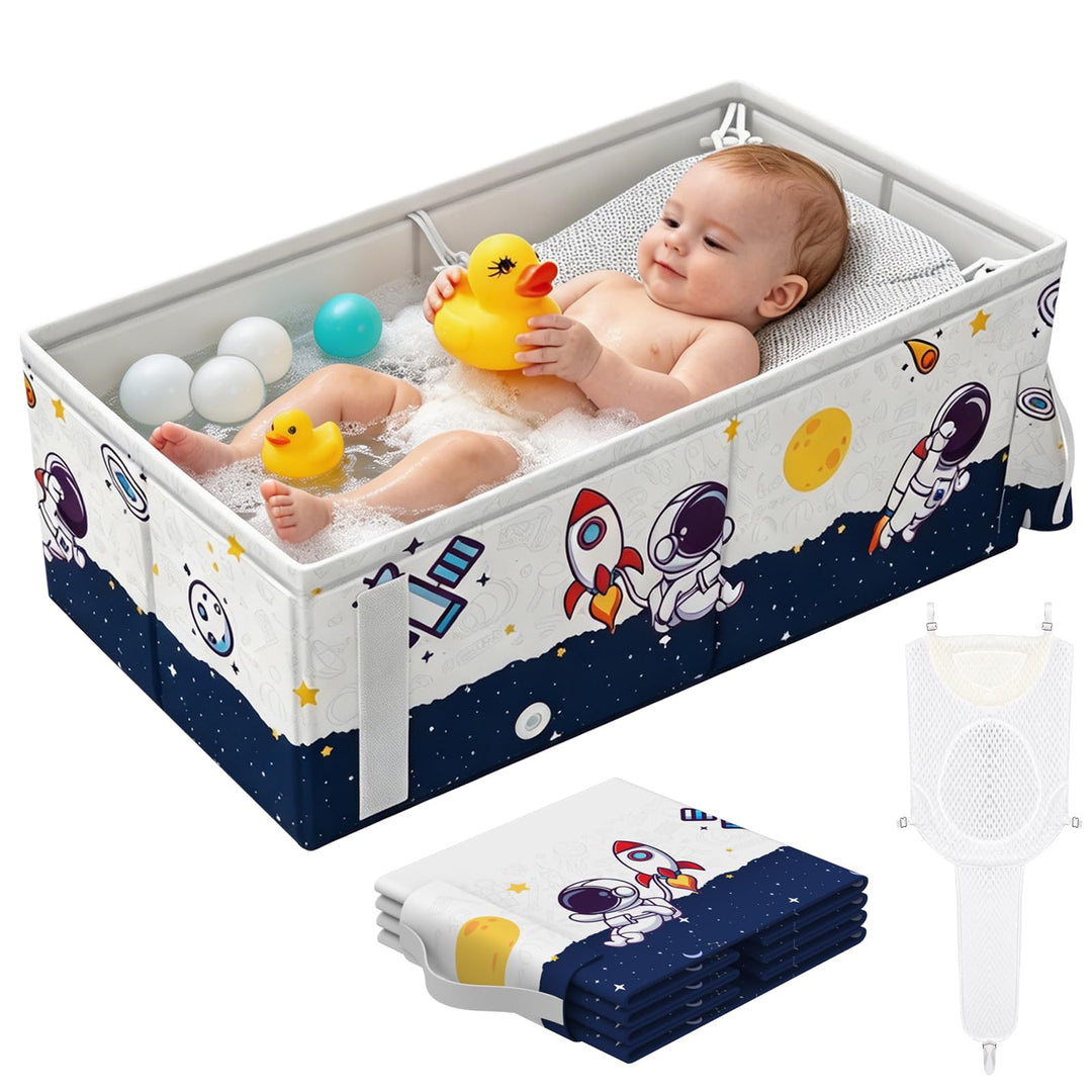 Faltbare Badewanne Kinder, Baby Badewanne mit Badewannensitz &amp; Badespielzeug, Rutschfest Stabil Zusa