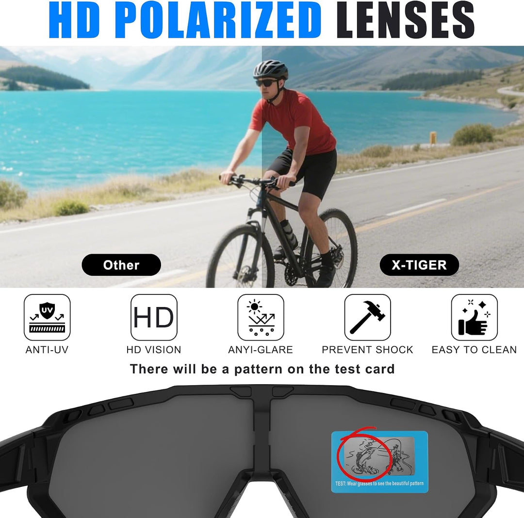 X-TIGER Fahrradbrille, Herren Damen Sportbrille, UV400 mit 5 Wechselgläser,Starker TR90 Frame, mit M