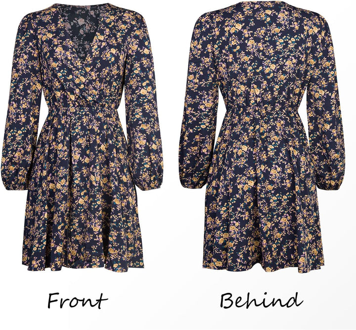 CUPSHE Kleid Damen Mini mit V-Ausschnitt, Wickeloptik und Blumenmuster S Mehrfarbig, S Mehrfarbig