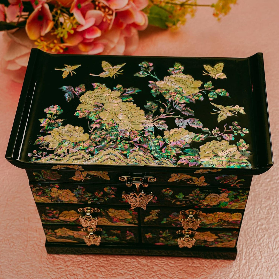February Mountain Mother of Pearl Wooden Jewelry Organizer Box – Jewelry Storage Box for Women, Feat