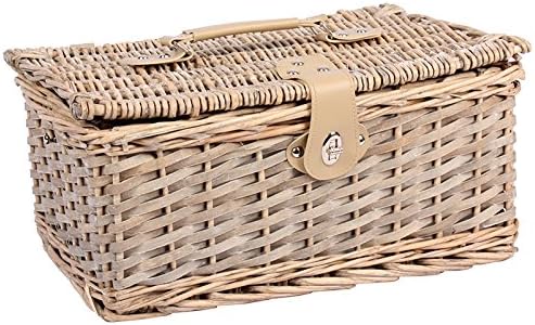 Picknickkorb für 2 Personen aus Weide – Komplettset mit Geschirr, Besteck, Gläsern und Korkenzieher