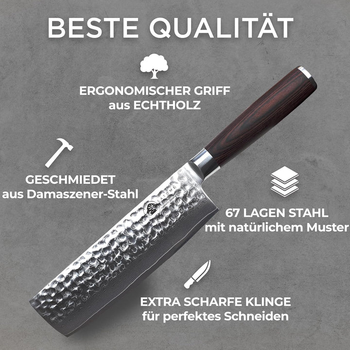 SATOMI® Nakiri Messer mit 18 cm Klinge gefertigt aus 67 Lagen Damaststahl traditionell Japanischer S
