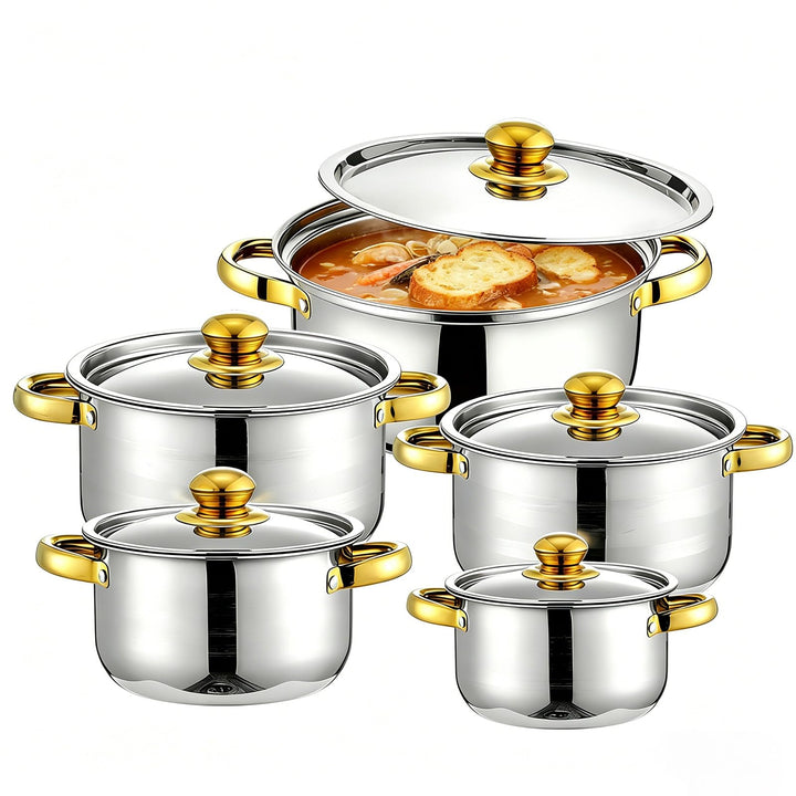 Topfset Induktion 5-teilig,Kochtopf Set mit Glasdeckel Stay-Cool-Griffe Messmarkierungen Ausgiessran