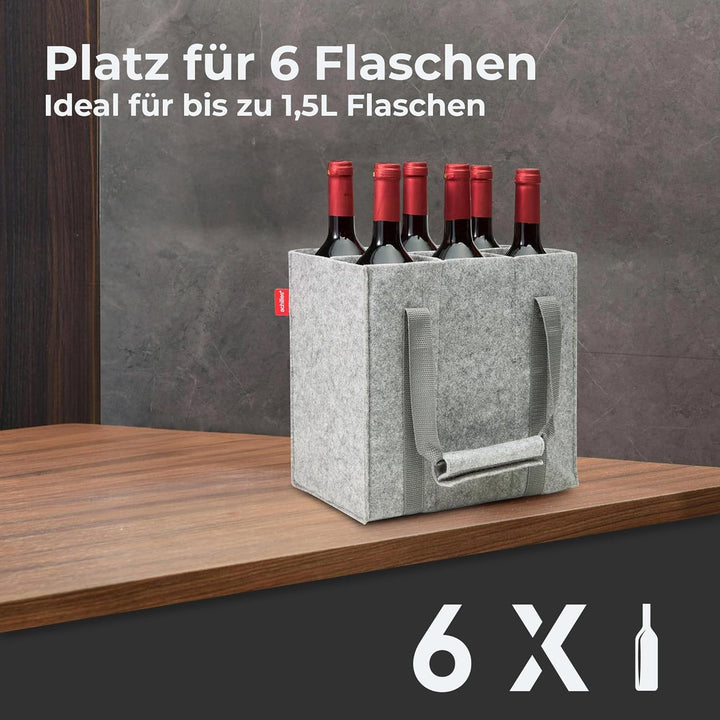 achilles Flaschentasche 6 Fächer je 1,5 Liter – 100% recycelter Filz – Reissfester Flaschenkorb – Fa