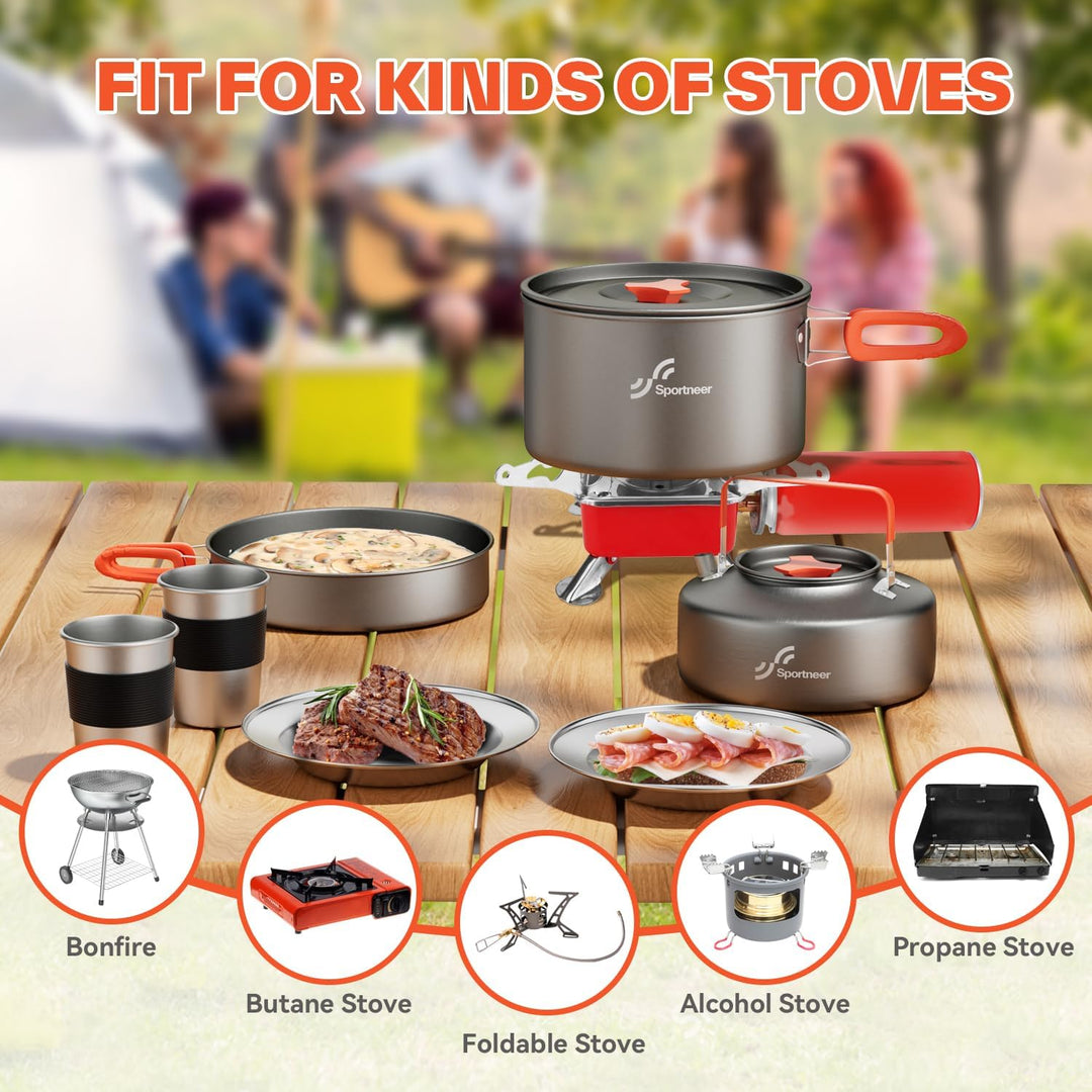 Camping Kochgeschirr Camping Geschirr Set 2 Personen Camping Topf Pfanne Set Und Wasserkocher Mit Ta