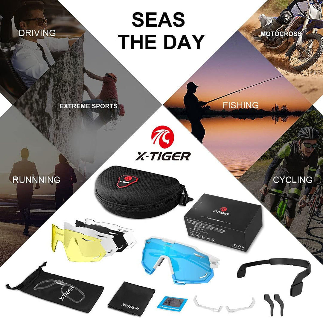 X-TIGER Fahrradbrille Polarisiert Sonnenbrille mit 5 wechselgläser TR90 Rahmen für Herren Damen Spor
