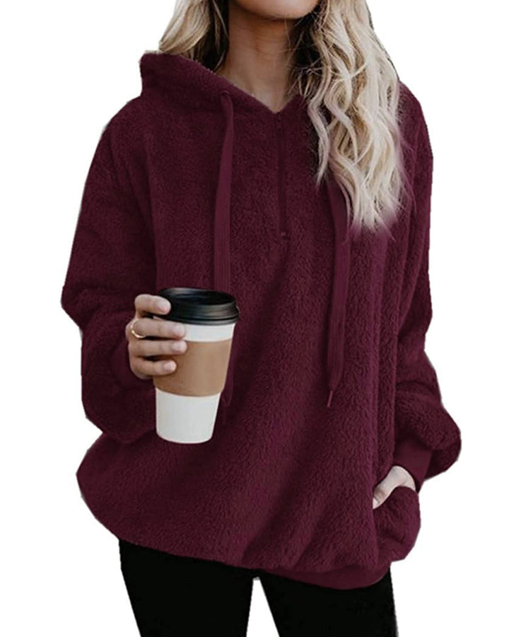 Hoodie Damen Oversize Teddy Pullover Teddyjacke Pulli Teddy Fleece Sweatshirt Kapuzenpullover Fleece
