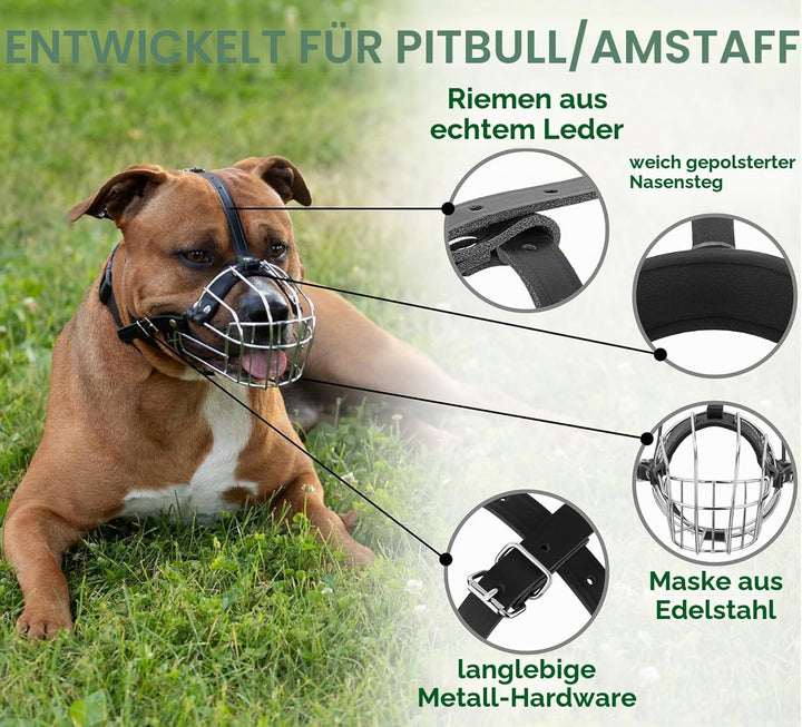BRONZEDOG Maulkorb für Hunde, Metallmaske, für Amstaff, Pitbull, verstellbare Lederriemen für grosse