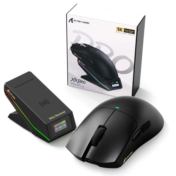 ATTACK SHARK X11 PRO V2 Kabellose Gaming Maus mit TFT Lade Dock, Schwarz A, Schwarz A