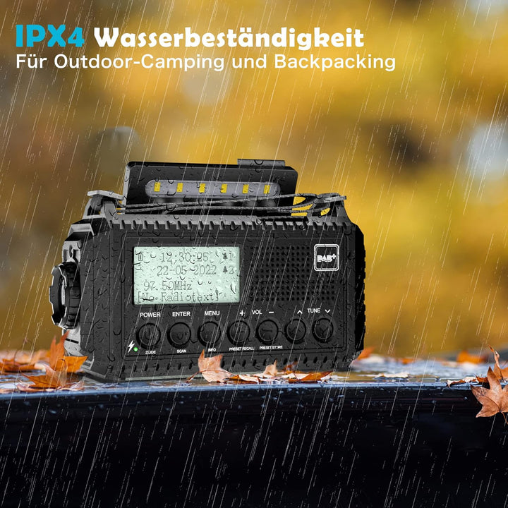 Kurbelradio DAB/UKW, Tragbare Solar Radio mit LED Taschenlampe &amp; Leselicht, DAB+/FM Dynamo Radio IPX