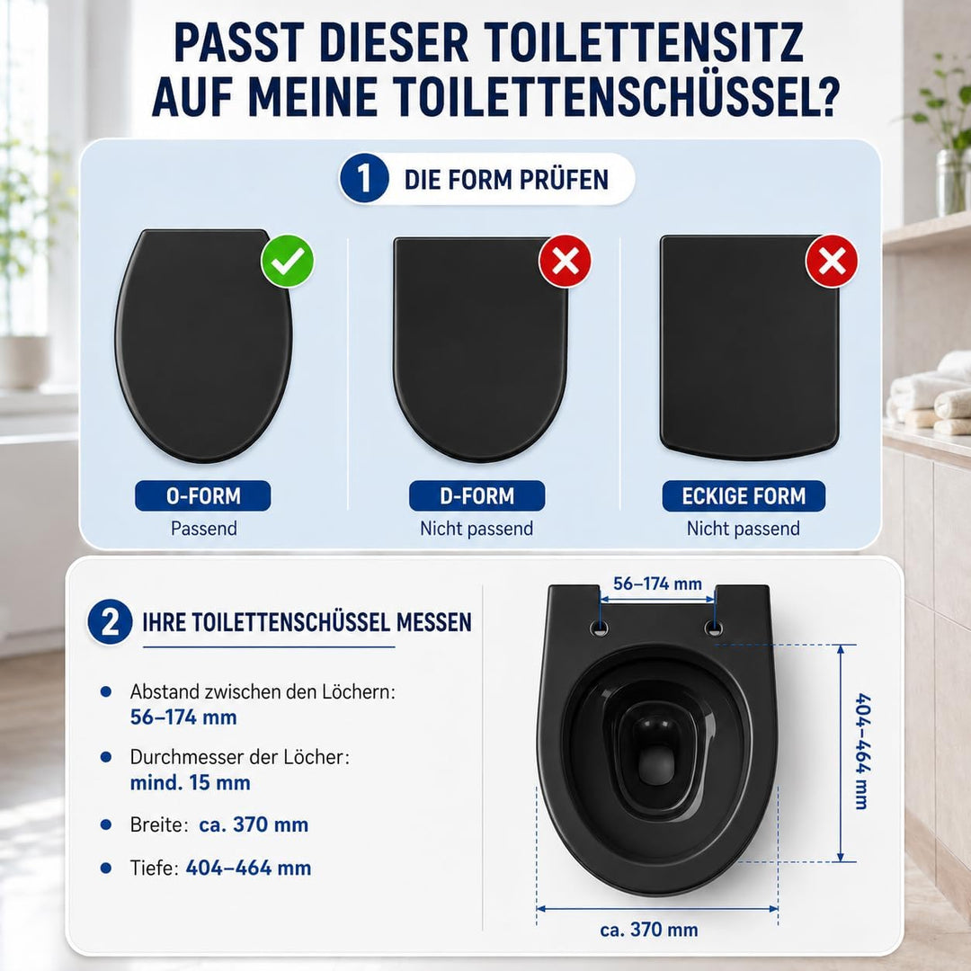WC-Sitz, Toilettensitz mit Absenkautomatik und verstellbarem Scharnier, sanfter Verschluss, schnelle