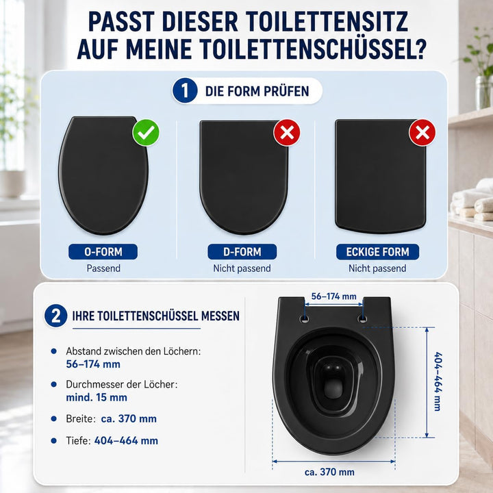 WC-Sitz, Toilettensitz mit Absenkautomatik und verstellbarem Scharnier, sanfter Verschluss, schnelle