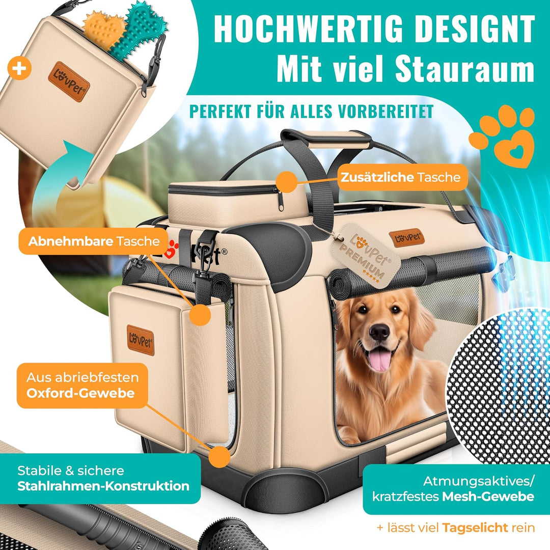 Lovpet® Transportbox Hund Katze Transporttasche XXL 91,4x63,5x63,5cm | Hunde-Tragetasche Faltbare Ka