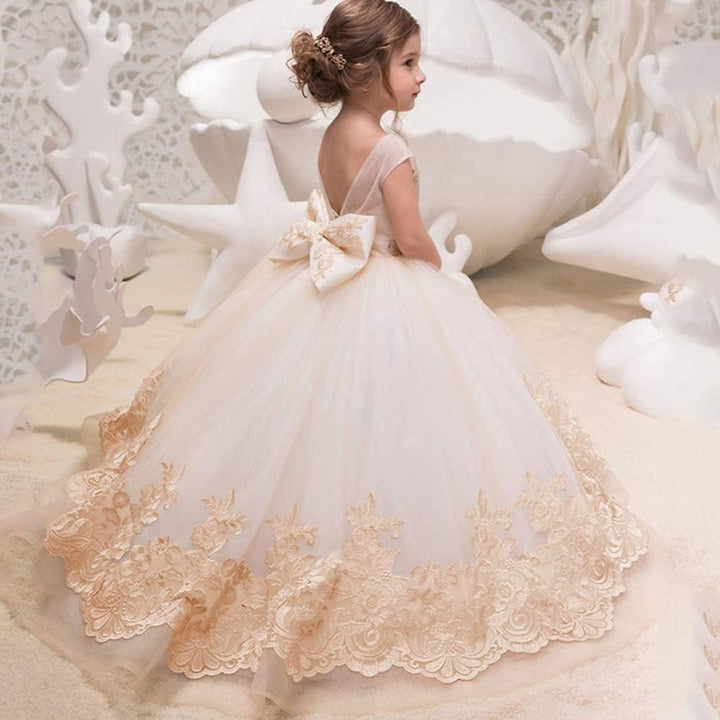 PLWEDDING Fancy Spitze Applikationen Blumenmädchen Kleid Kinder Hochzeitskleid Mädchen Prinzessin Tü