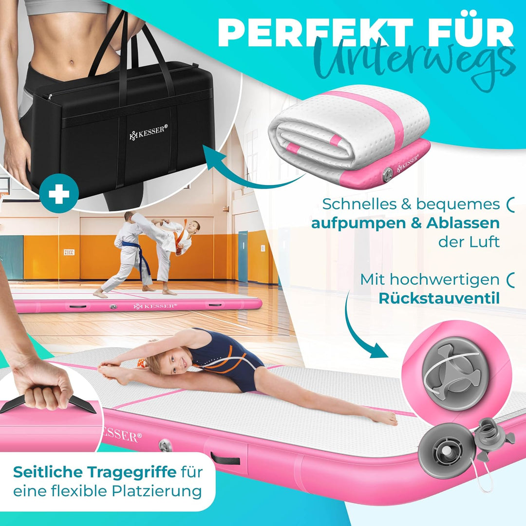 KESSER® Turnmatte Aufblasbar Airtrack Fitness-Matte Gymnastikmatte | inkl. Tragetasche &amp; elektr. Luf