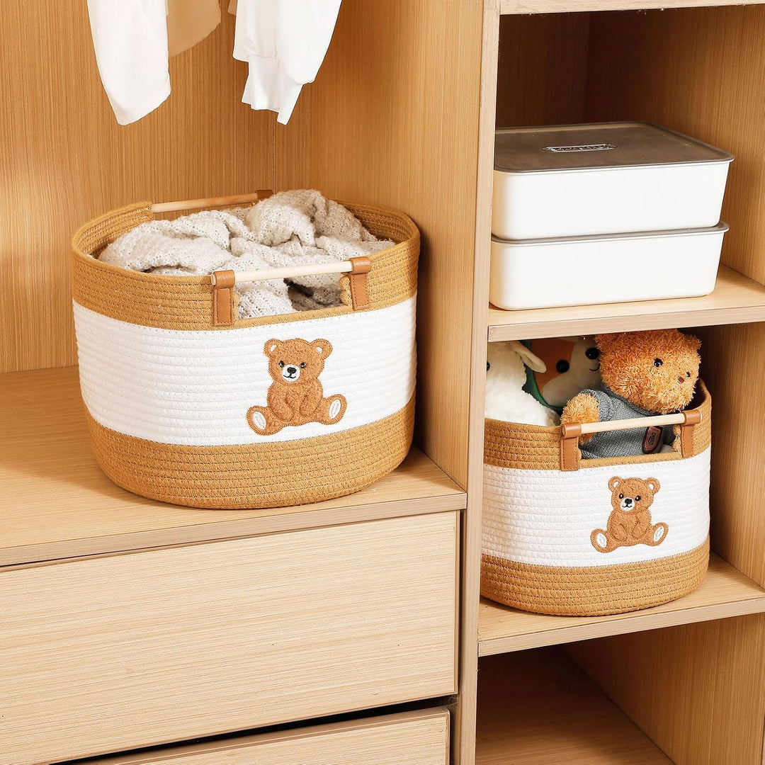 Aufbewahrungskorb Kinder Baby Wäschekorb Geflochten Kinderzimmer Deko, 21L Wäschesammler Baumwollsei