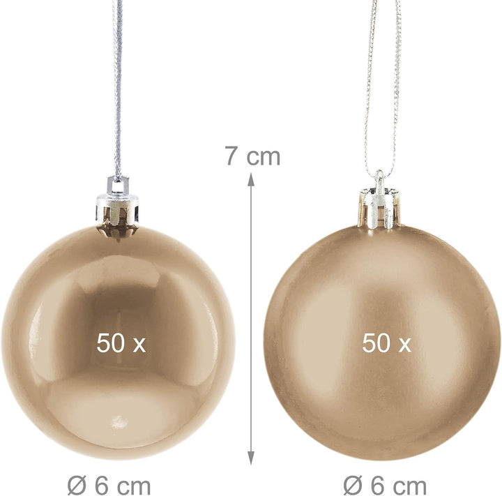 Relaxdays Weihnachtskugeln 100er Set, Weihnachtsdeko, matt &amp; glänzend, Christbaumkugel ∅ 6 cm Champa