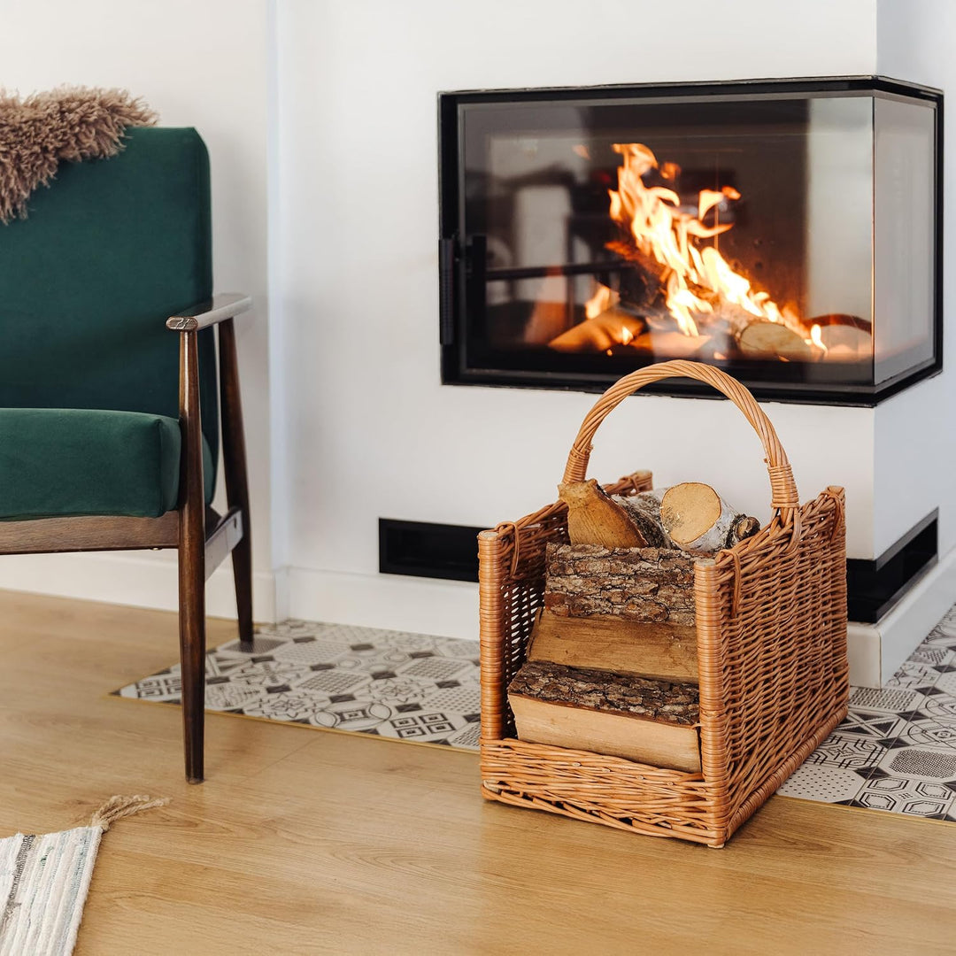 Creative Home Gross Kaminkorb Holzkorb Kaminholzkorb Rattan | 45 x 30 x 47 cm | Aufbewahrung Rechtec