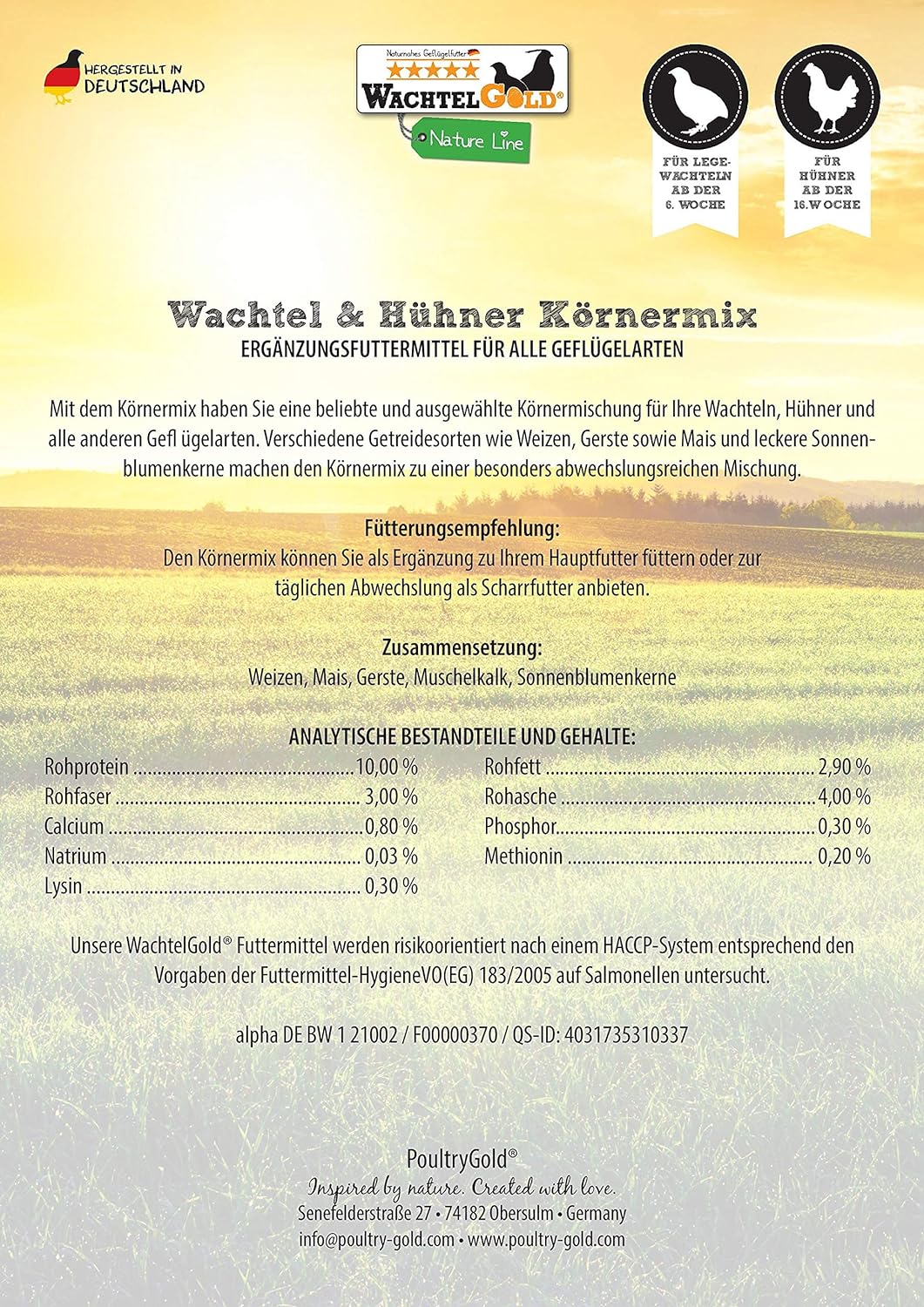 WachtelGold Körnermix - 25kg Wachtelfutter, Hühnerfutter - Körnerfutter ohne Gentechnik
